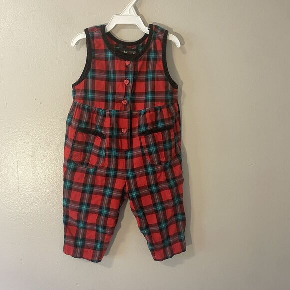 Vintage Gymboree Plaid Overalls Heart Buttons Red Plaid Romper Infant - Picture 1 of 5